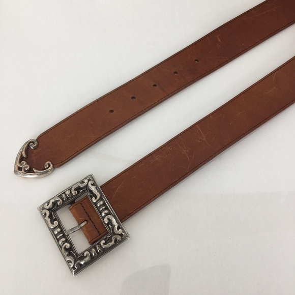 Vintage 90’s Another Line Inc. Brown Leather Belt Western Square Silver Buckle main image 9